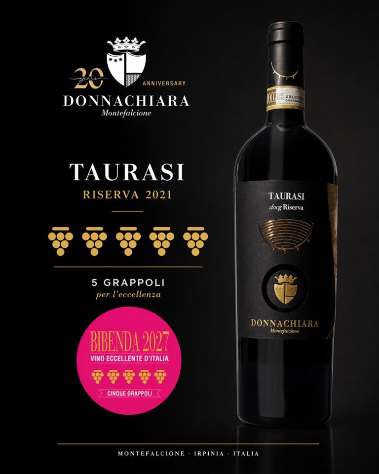 Taurasi DOCG Riserva 2021 Donnachiara premiato con i Cinque Grappoli della guida Bibenda 2027